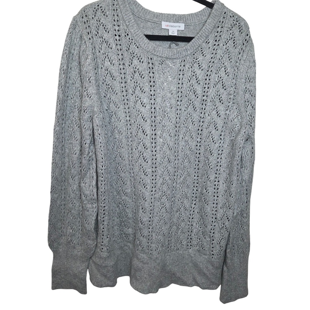 Liz Claiborne Gray knit long sleeve high neck sweater womens Plus size 2X